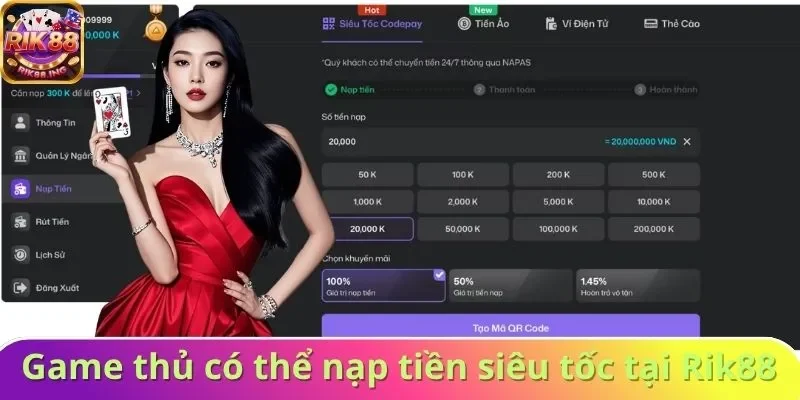 Game thủ có thể nạp tiền siêu tốc tại Rik88